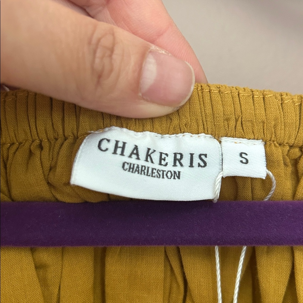 NWT Chakeris Charleston Yellow Flowy Cut out Maxi Dress Off the Shoulder Size S - Picture 9 of 15
